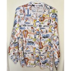 Nylon Apparel Colorful Country Music Novelty Print Button Up Shirt Medium